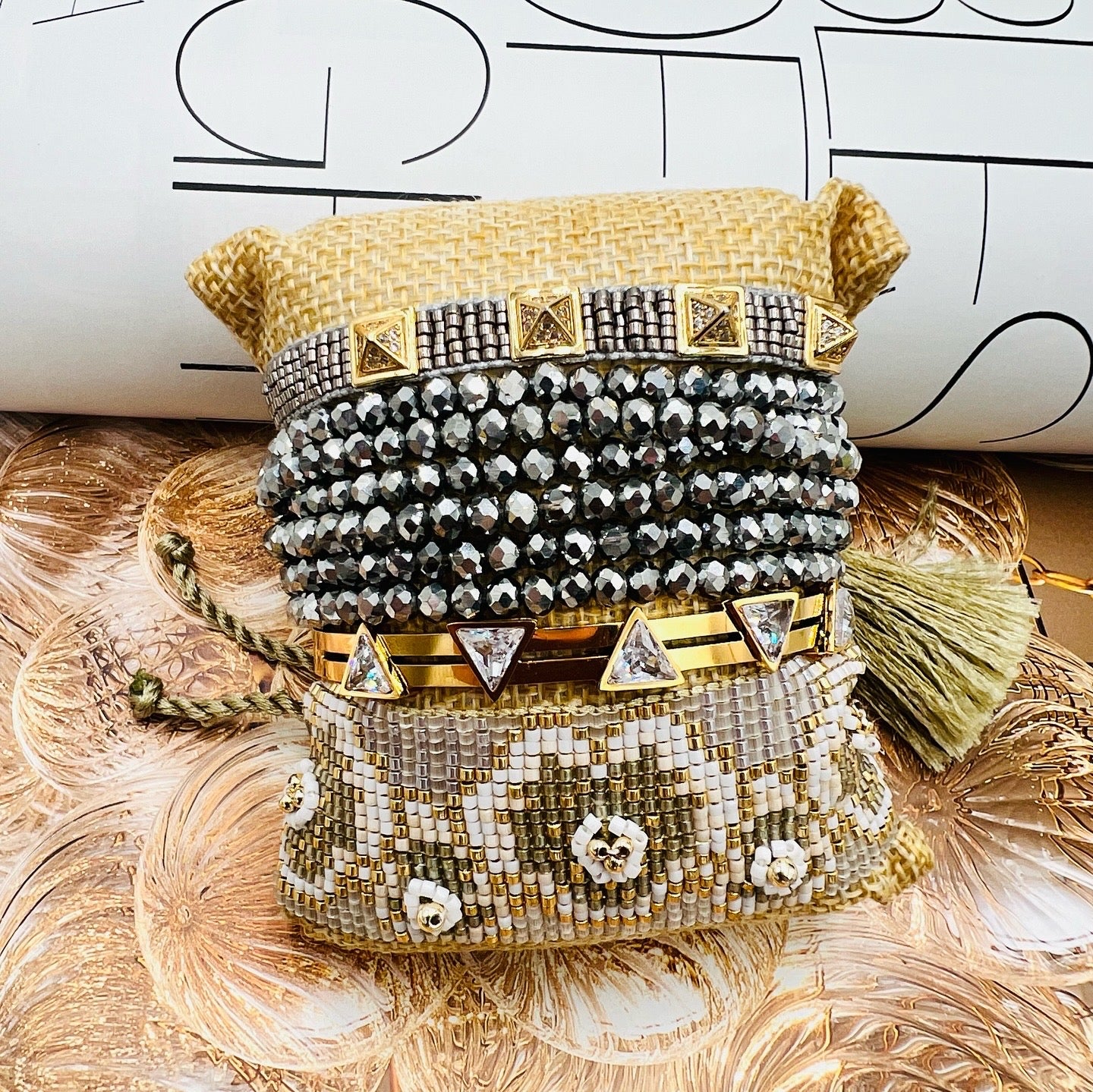 Glamour Gold Crystal Bracelet Set