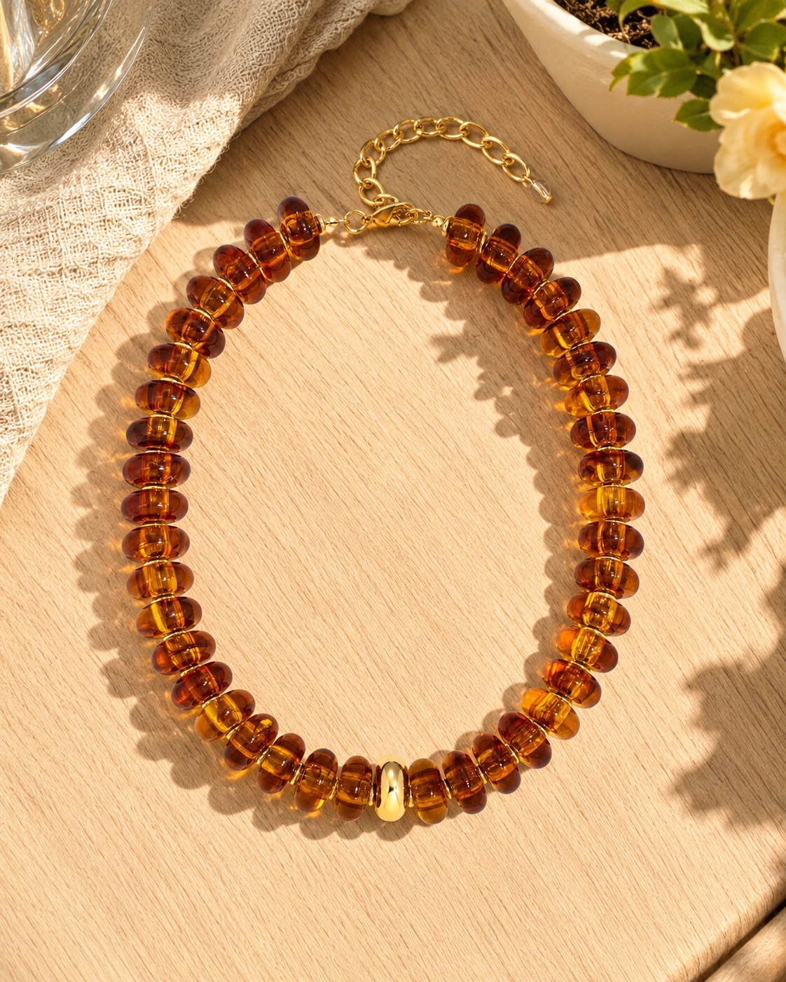 Amber Glow Beaded Necklace