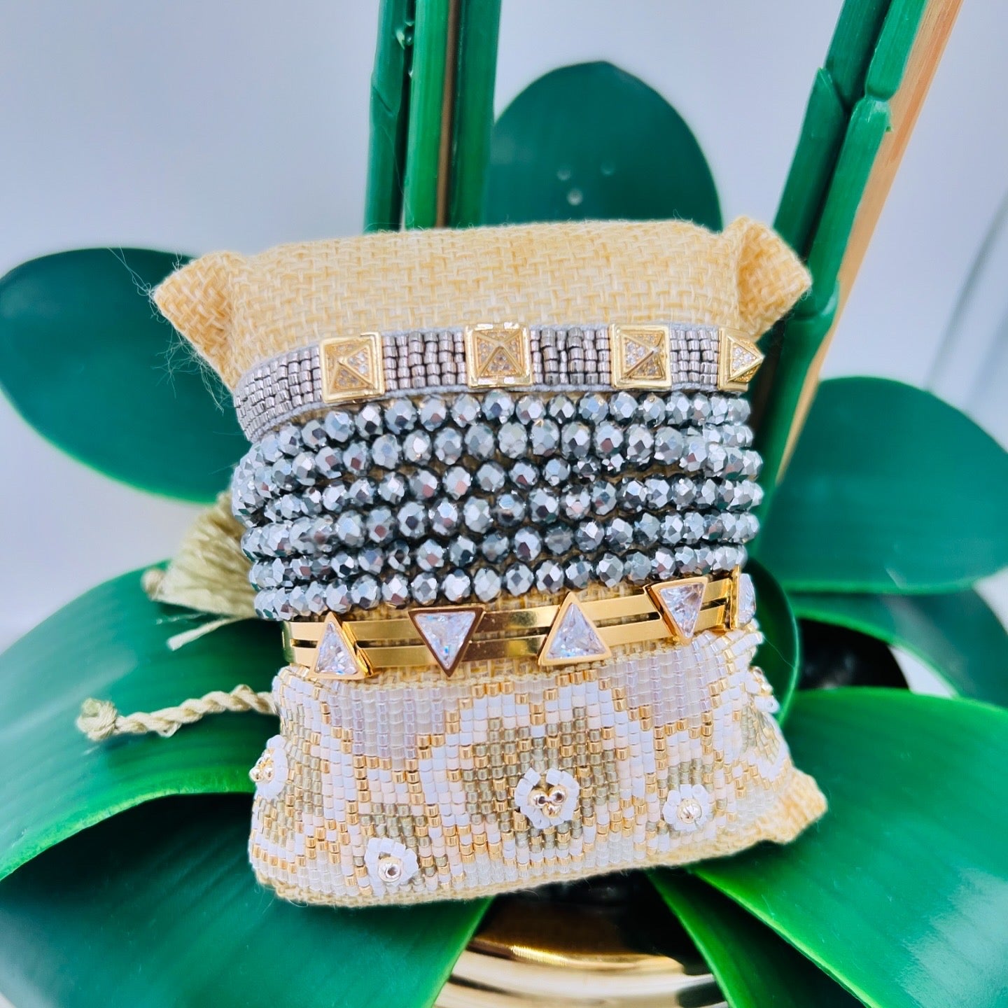 Glamour Gold Crystal Bracelet Set