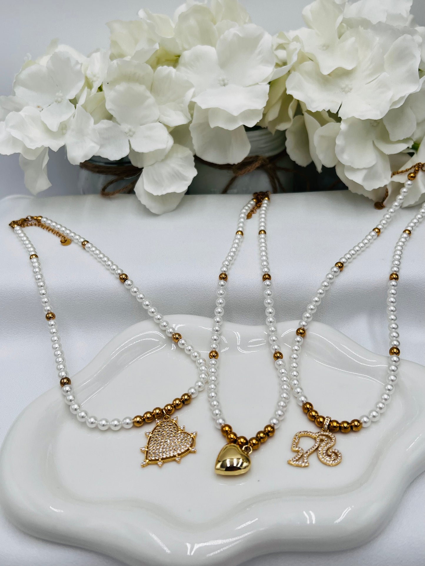 Pearl Bead Necklace with Charms