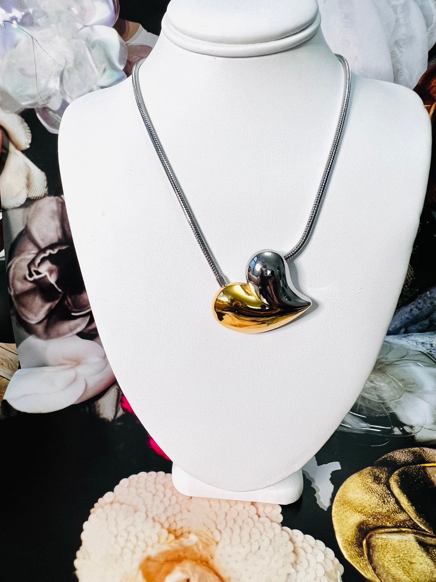 Elegant Bicolor Heart Necklace